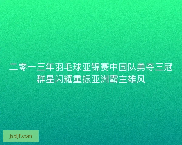 二零一三年羽毛球亚锦赛中国队勇夺三冠群星闪耀重振亚洲霸主雄风