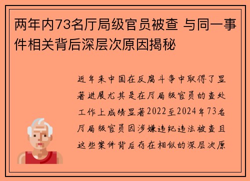 两年内73名厅局级官员被查 与同一事件相关背后深层次原因揭秘